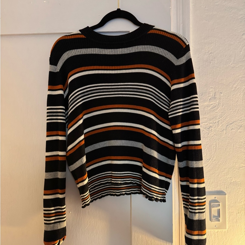 BP striped ribbed crew neck sweater